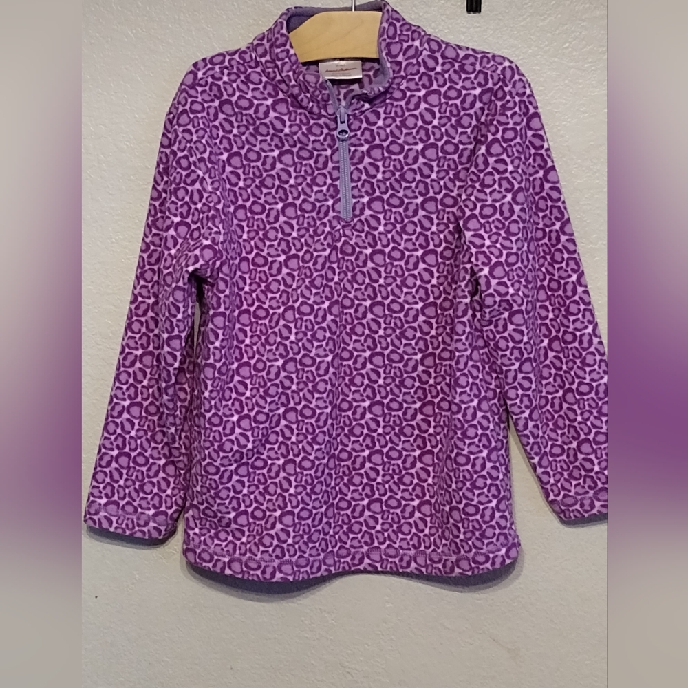Hanna Andersson 120 US 6/7 fleece pullover half zip top purple animal print